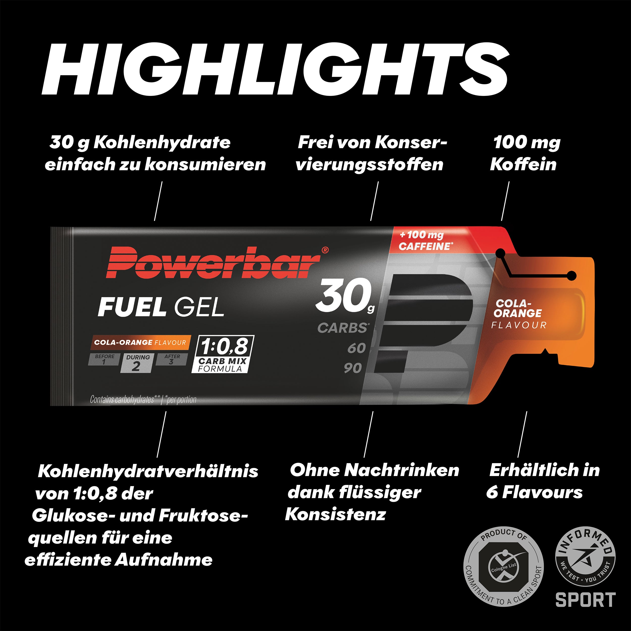 highlight image for Fuel Gel 30 - 4 Gels (4x50ml) Cola-Orange (+ Koffein)
