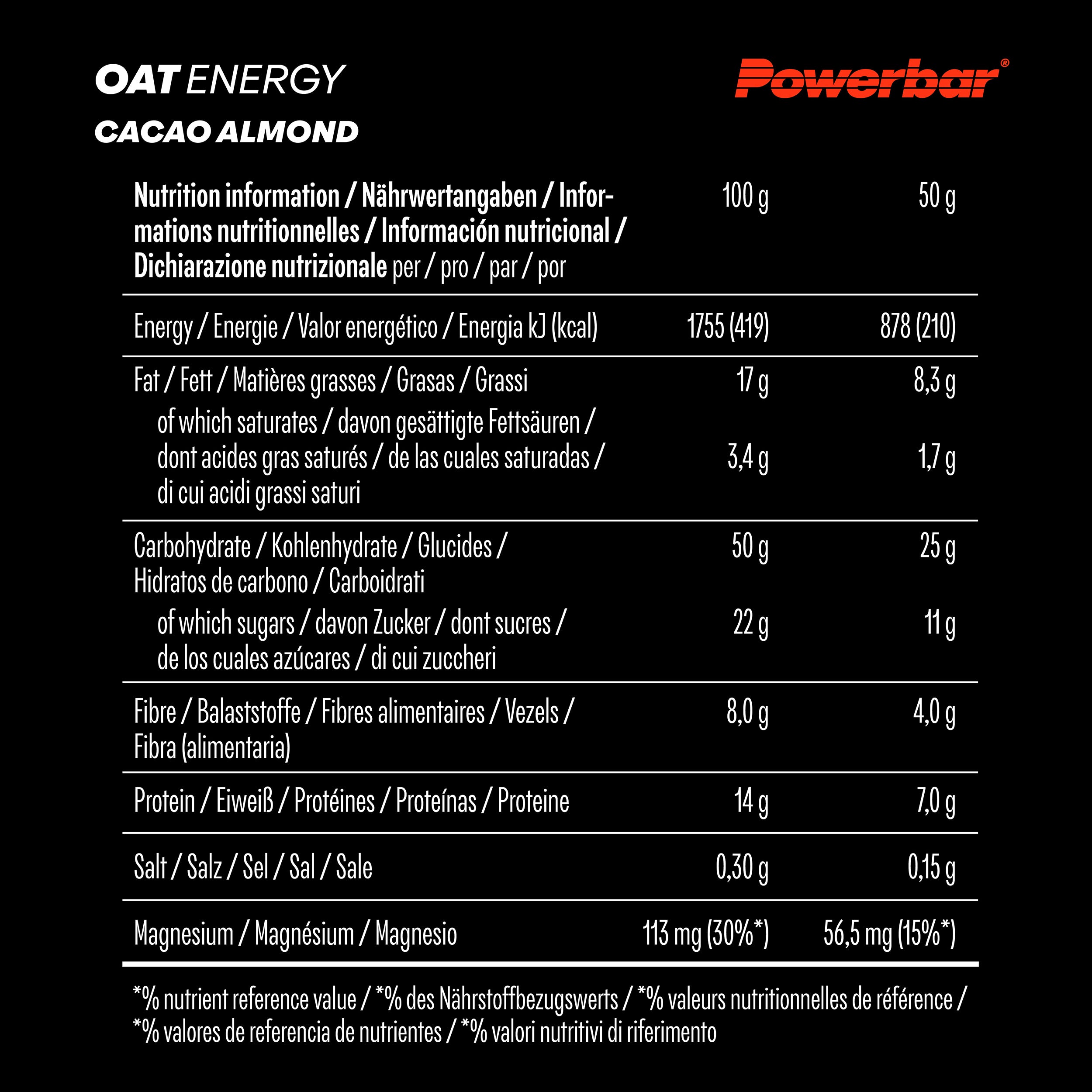 nutrition image for Powerbar Oat Energy - 4 Riegel (4 x 50g) Cacao Almond
